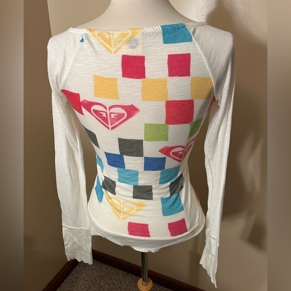 Roxy Cream Print Long Sleeve T-Shirt Sz M - Picture 3 of 6